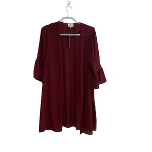 NWT Ember Kimono Duster Cardigan Bell Sleeve Lace Trim Burgundy‎ XL